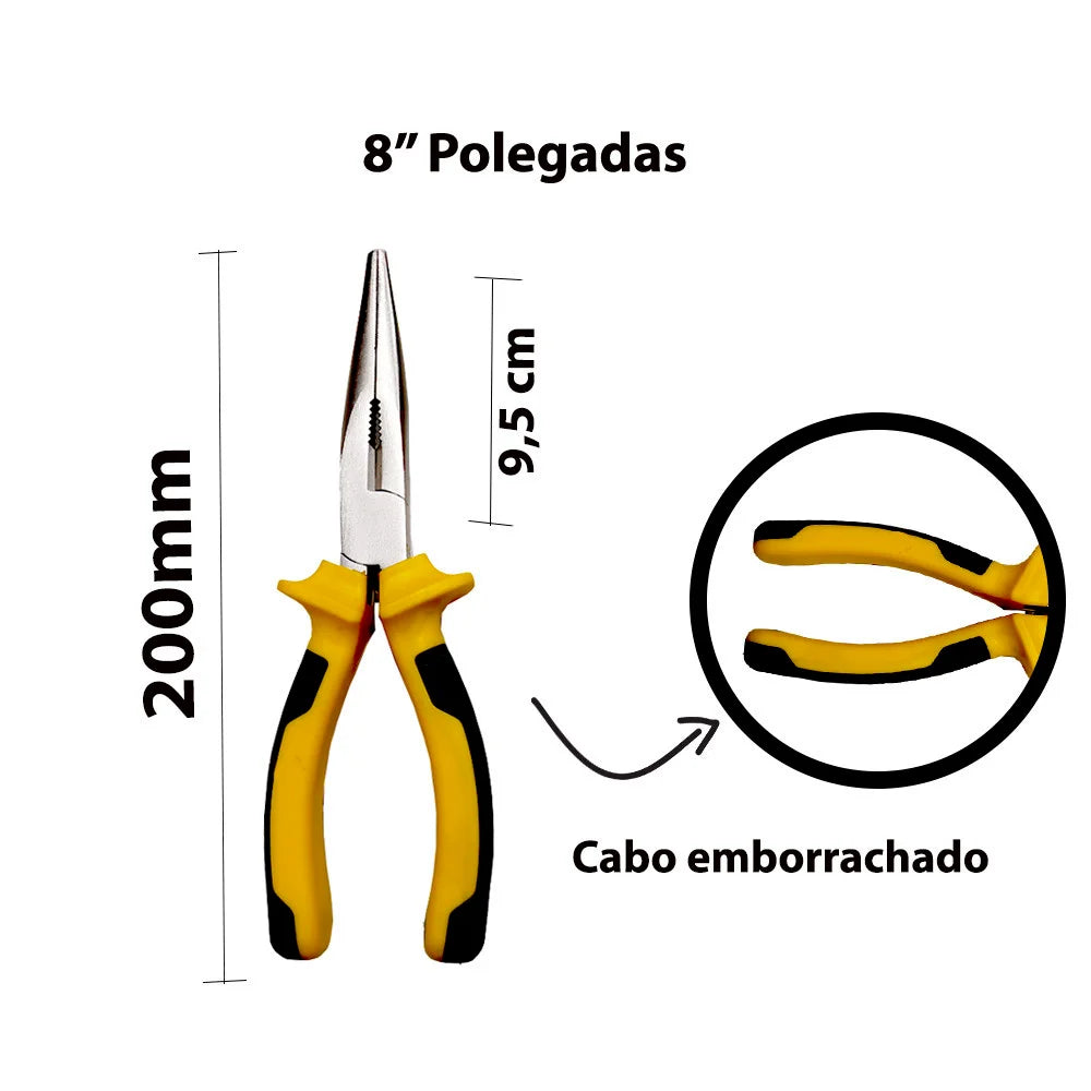 Alicate Bico Meia Cana 8 Pol 200MM Cabo Emborrachado Fios Cabos
