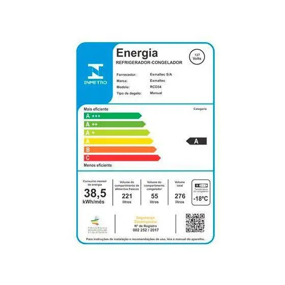 Geladeira Esmaltec Inverter 306L Degelo Manual Rcd38pro Branco