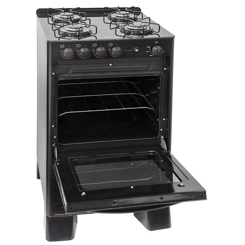 Fogão 4 Bocas Suggar Cook Glass Mesa de Vidro Preto Bivolt