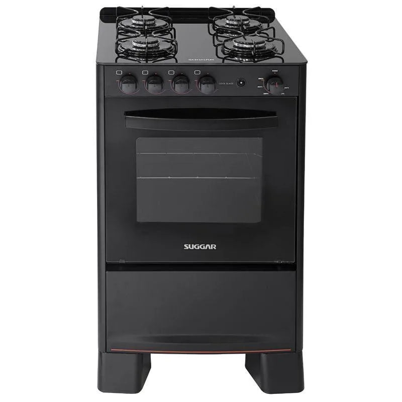 Fogão 4 Bocas Suggar Cook Glass Mesa de Vidro Preto Bivolt
