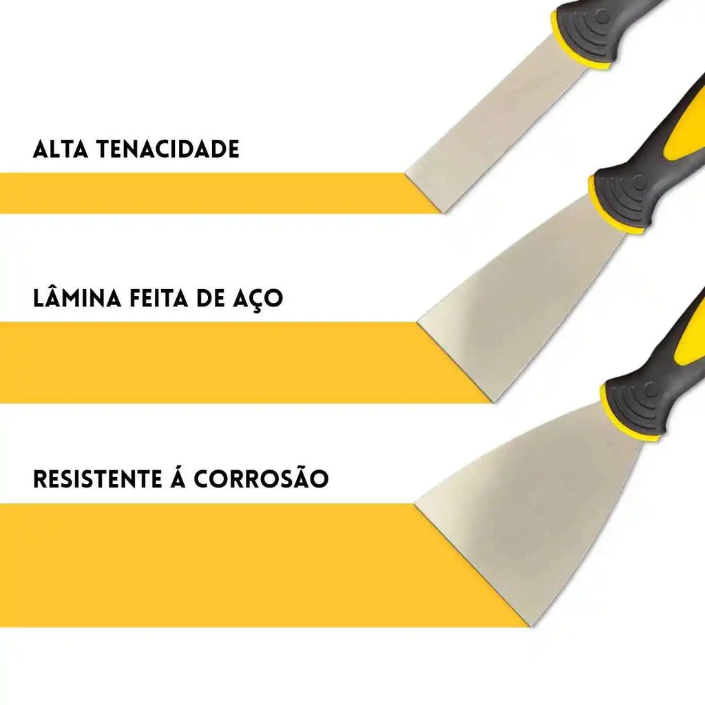 Kit Espátula de Aço Polido Profissional Multiuso Para Massa Gesso e Outros