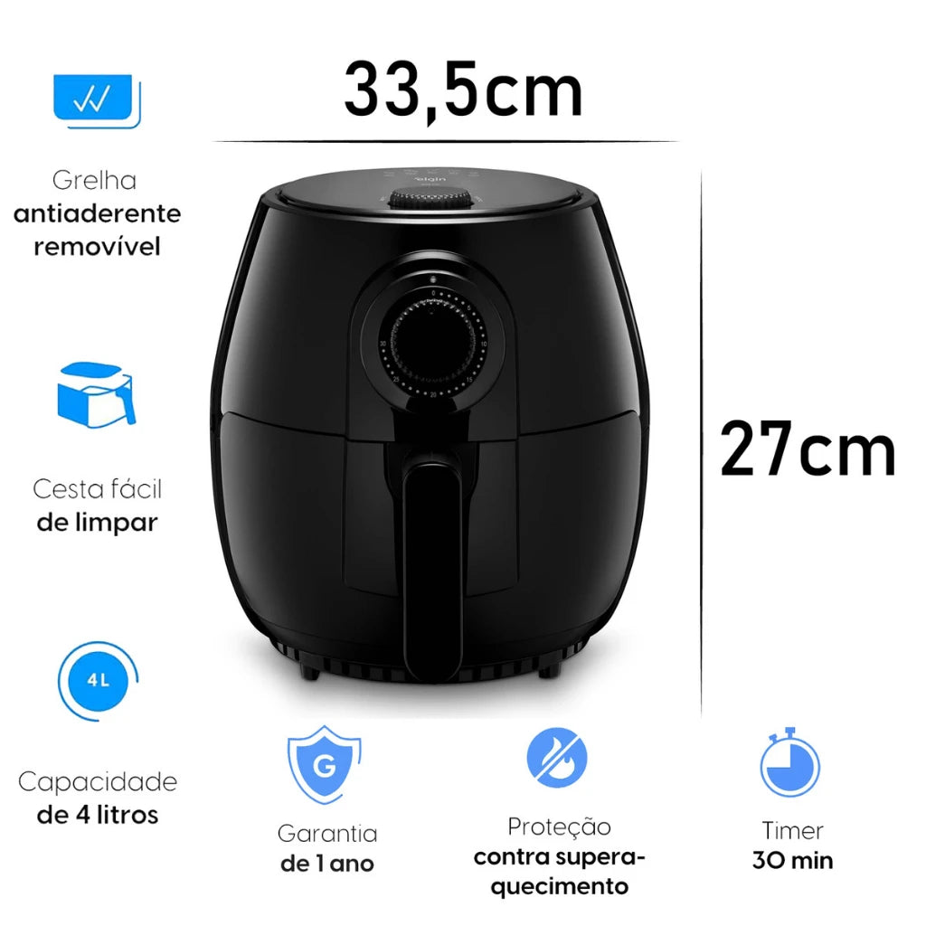 Fritadeira Elétrica Elgin Quick Fryer 4 Litros Preta 1350W