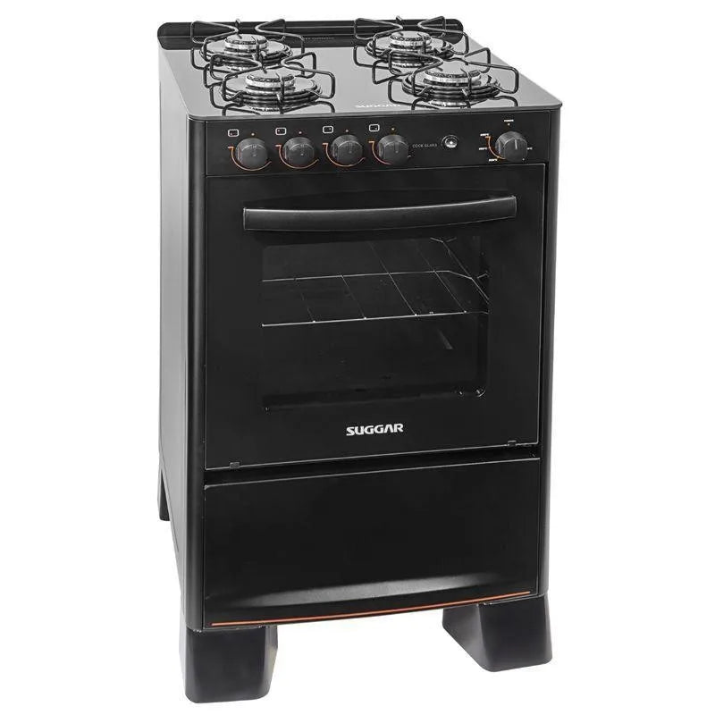 Fogão 4 Bocas Suggar Cook Glass Mesa de Vidro Preto Bivolt