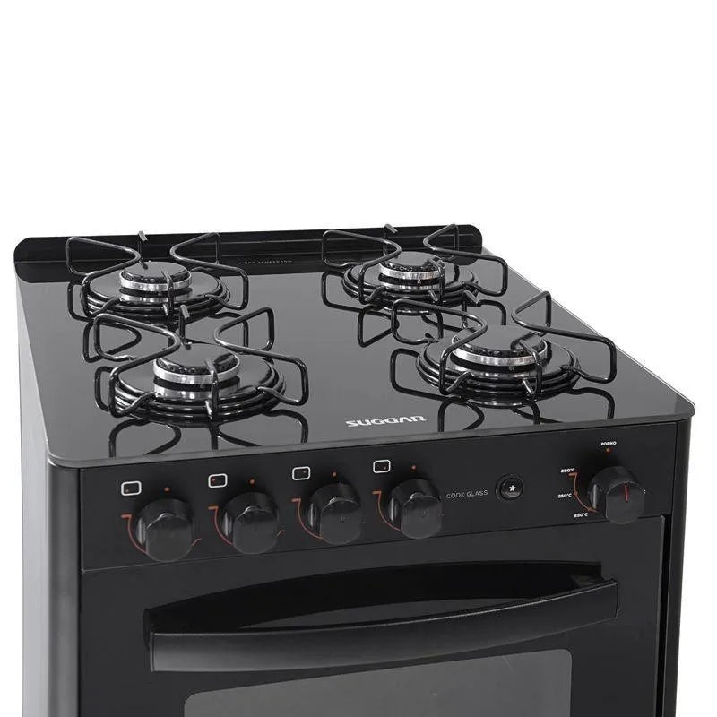 Fogão 4 Bocas Suggar Cook Glass Mesa de Vidro Preto Bivolt